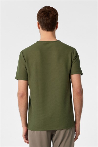 Haki Slim Fit Armürlü Bisiklet Yaka Tişört