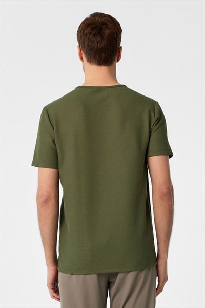 Haki Slim Fit Armürlü Bisiklet Yaka Tişört