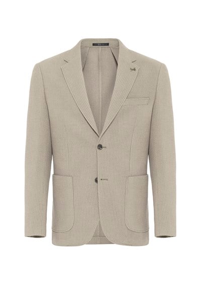 Haki Slim Fit Desenli Mono Yaka 6 Drop Ceket