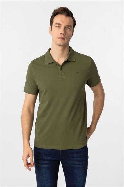Haki Slim Fit Düz Polo Yaka Tişört