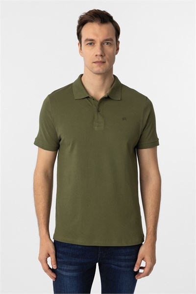Haki Slim Fit Düz Polo Yaka Tişört