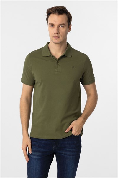 Haki Slim Fit Düz Polo Yaka Tişört