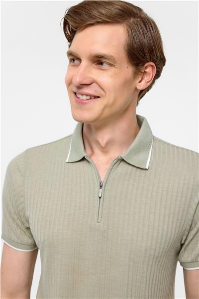 Haki Slim Fitilli Polo Yaka Tişört