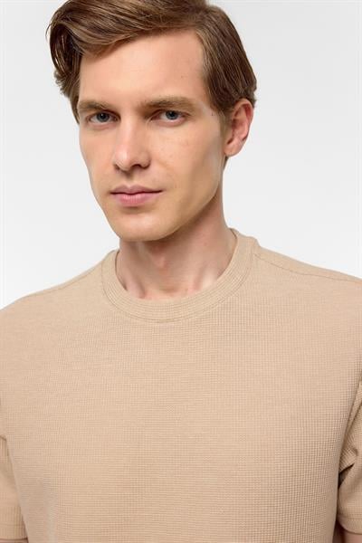 Kiremit Regular Armürlü Bisiklet Yaka Tişört