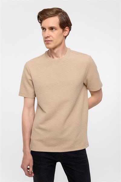 Kiremit Regular Armürlü Bisiklet Yaka Tişört