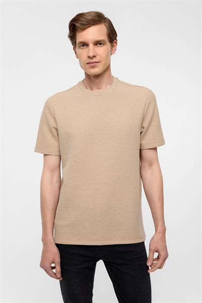 Kiremit Regular Armürlü Bisiklet Yaka Tişört