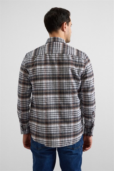 Kiremit Regular Düğmeli Yaka Kareli Casual Gömlek