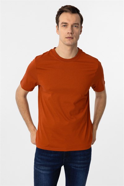 Kiremit Regular Düz Bisiklet Yaka Tişört