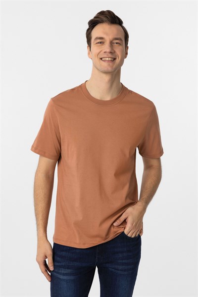 Kiremit Regular Düz Bisiklet Yaka Tişört