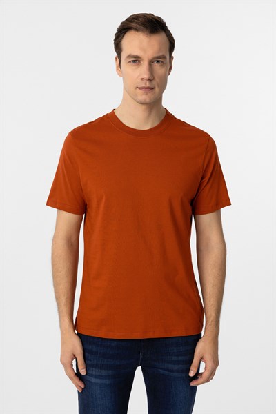 Kiremit Regular Düz Bisiklet Yaka Tişört