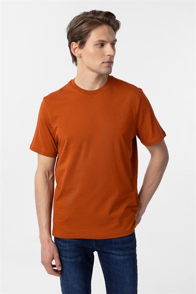 Kiremit Regular Düz Bisiklet Yaka Tişört