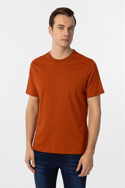 Kiremit Regular Düz Bisiklet Yaka Tişört