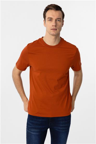 Kiremit Regular Düz Bisiklet Yaka Tişört