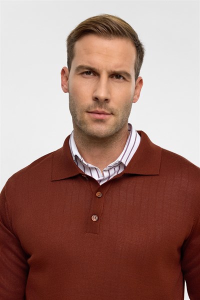 Kiremit Regular Düz Polo Yaka Triko