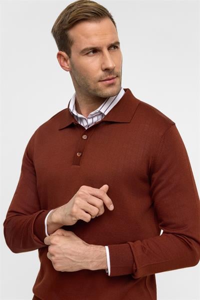 Kiremit Regular Düz Polo Yaka Triko