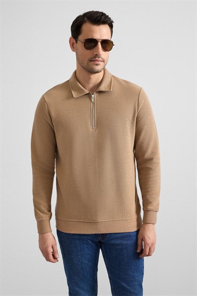 Kiremit Regular Düz Yarım Balıkçı Yaka Sweatshirt