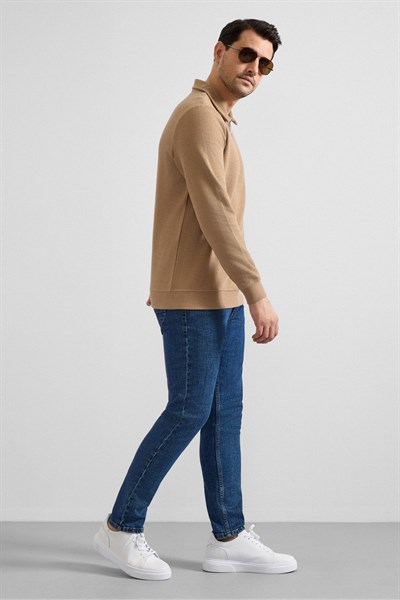 Kiremit Regular Düz Yarım Balıkçı Yaka Sweatshirt