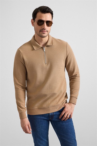 Kiremit Regular Düz Yarım Balıkçı Yaka Sweatshirt