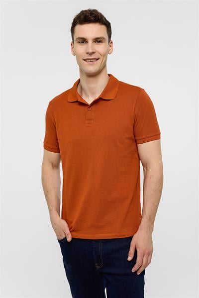 Kiremit Slim Düz Polo Yaka Tişört