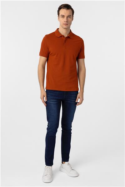 Kiremit Slim Fit Düz Polo Yaka Tişört