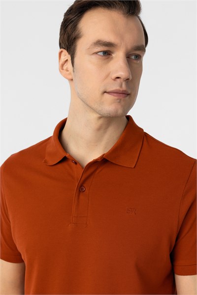 Kiremit Slim Fit Düz Polo Yaka Tişört