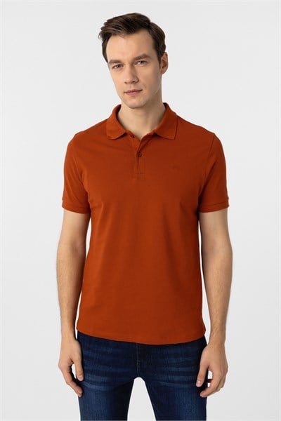 Kiremit Slim Fit Düz Polo Yaka Tişört