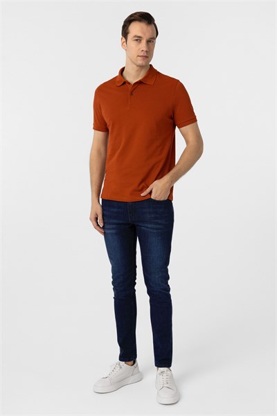 Kiremit Slim Fit Düz Polo Yaka Tişört