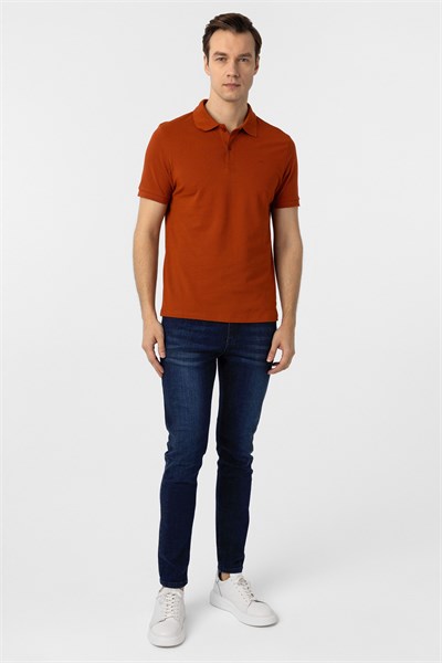 Kiremit Slim Fit Düz Polo Yaka Tişört