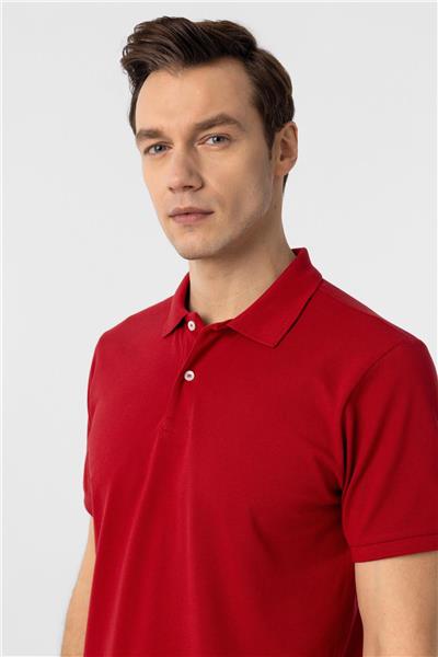 Kırmızı Regular Armürlü Polo Yaka Tişört