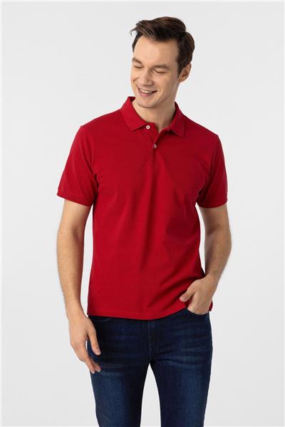 Kırmızı Regular Armürlü Polo Yaka Tişört