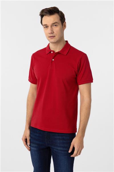 Kırmızı Regular Armürlü Polo Yaka Tişört