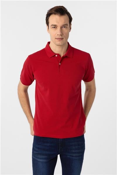 Kırmızı Regular Armürlü Polo Yaka Tişört