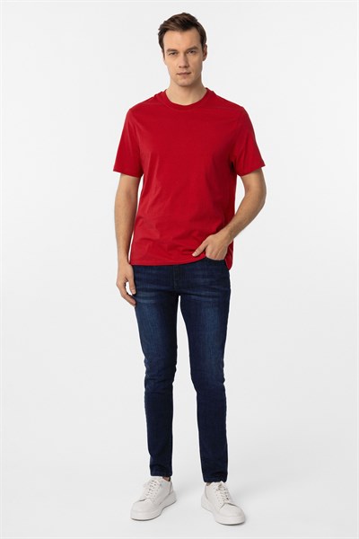 Kırmızı Regular Düz Bisiklet Yaka Tişört