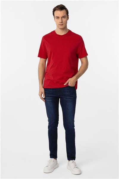 Kırmızı Regular Düz Bisiklet Yaka Tişört