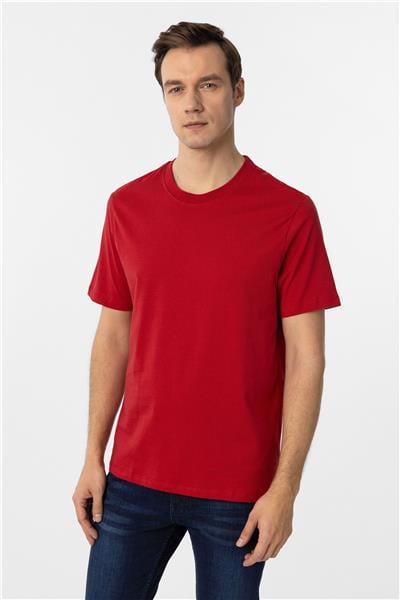 Kırmızı Regular Düz Bisiklet Yaka Tişört