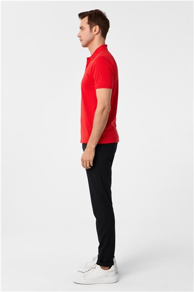 Kırmızı Slim Fit Armürlü Polo Yaka Tişört