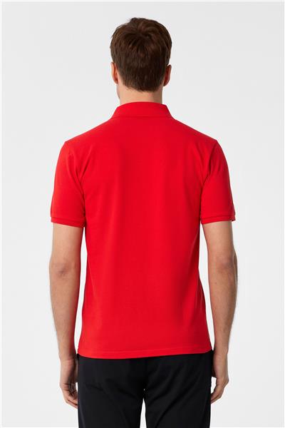 Kırmızı Slim Fit Armürlü Polo Yaka Tişört