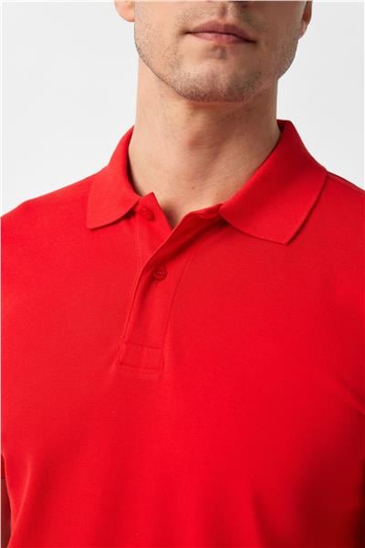 Kırmızı Slim Fit Armürlü Polo Yaka Tişört