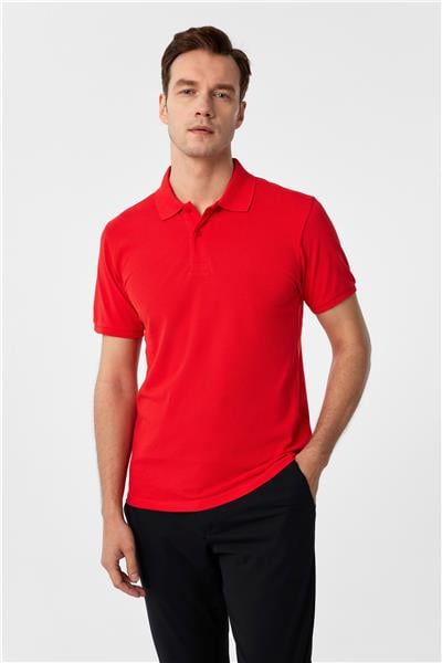 Kırmızı Slim Fit Armürlü Polo Yaka Tişört
