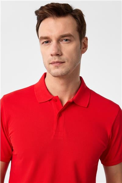 Kırmızı Slim Fit Armürlü Polo Yaka Tişört