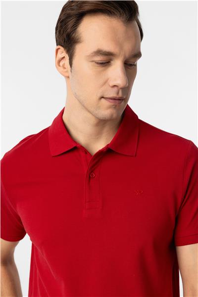 Kırmızı Slim Fit Düz Polo Yaka Tişört