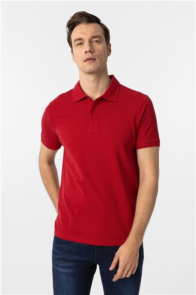 Kırmızı Slim Fit Düz Polo Yaka Tişört