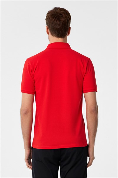 Kırmızı Slim Fit Armürlü Polo Yaka Tişört