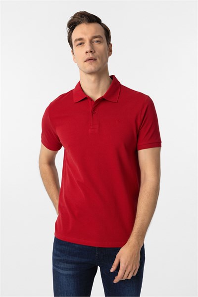Kırmızı Slim Fit Düz Polo Yaka Tişört