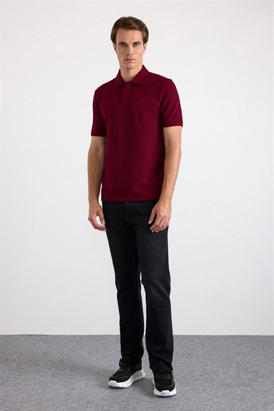 Koyu Bordo Regular Düz Baskısız Pike Düğmeli Polo Yaka Standart Tişört