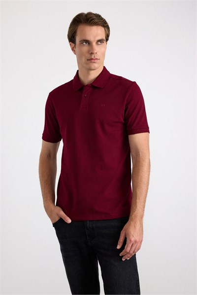 Koyu Bordo Regular Düz Baskısız Pike Düğmeli Polo Yaka Standart Tişört