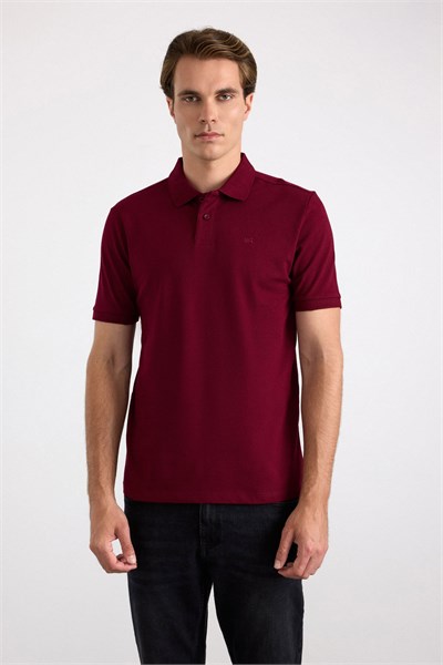 Koyu Bordo Regular Düz Baskısız Pike Düğmeli Polo Yaka Standart Tişört