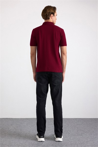Koyu Bordo Regular Düz Baskısız Pike Düğmeli Polo Yaka Standart Tişört