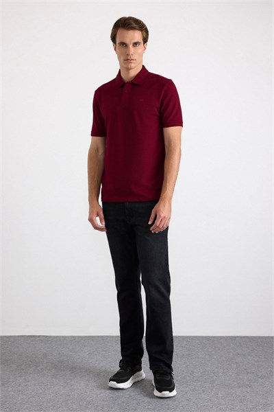 Koyu Bordo Regular Düz Baskısız Pike Düğmeli Polo Yaka Standart Tişört