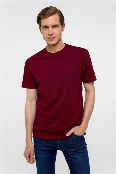 Koyu Bordo Regular Düz Bisiklet Yaka Tişört